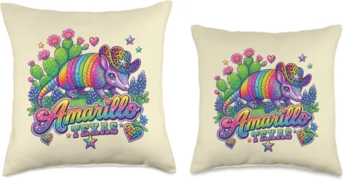 Vista 3 de Amarillo Texas Rainbow Armadillo Cowboy 80s Retro Souvenir Throw Pillow
