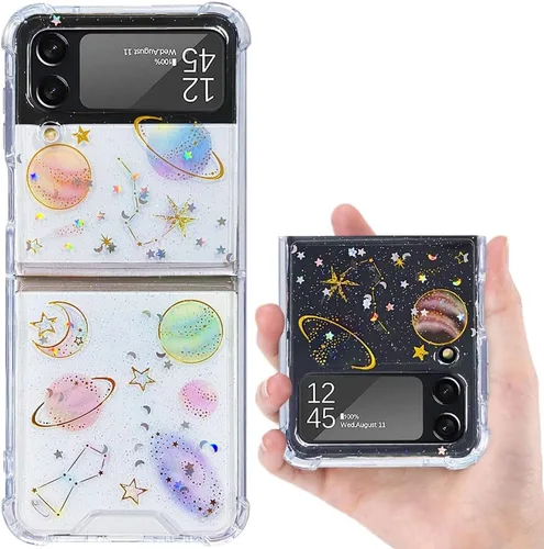 Vista 26 de Funda para Samsung Galaxy Z Flip 3 con purpurina, bonita funda transparente con diseño, brillante, reflectante, con destellos, cubierta de teléfono