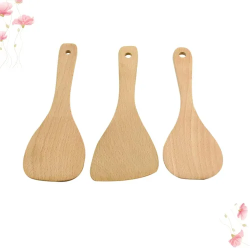 Vista 5 de UPKOCH Juego de espátulas de madera de mango corto de 3 piezas para cocinar cocina en casa