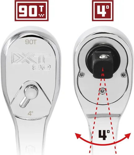 Vista 2 de Powerbuilt trinquete profesional XT90 de 90 dientes con accionamiento de 1/2 pulgadas, trinquete de cabeza sellada, pulido completo, mango largo