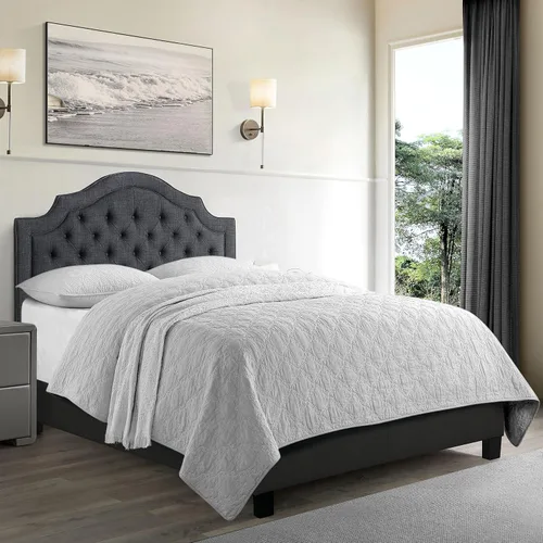 Vista 3 de Rosevera Jardin - Marco de cama con plataforma capitoné con botones, tapizado de tela con cabecera ajustable y soporte de listones de madera