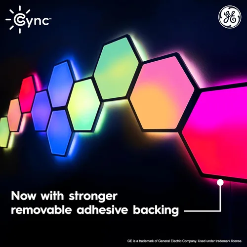 Vista 9 de Cync GE Dynamic Effects - Luces LED hexagonales inteligentes con WiFi que cambian de color, paneles de luz de pared para decoración de habitación
