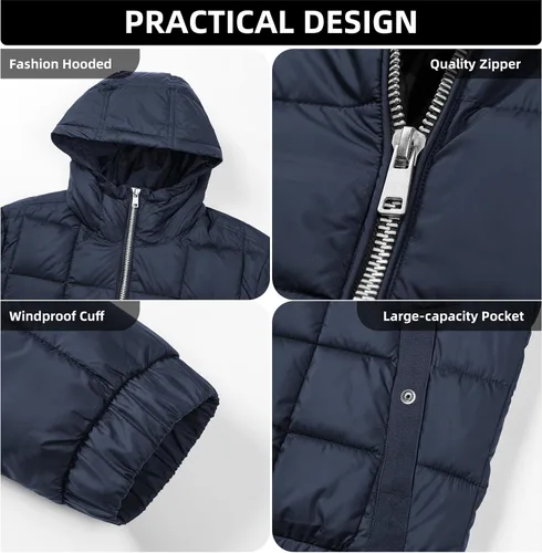 Vista 3 de Chaqueta de invierno con capucha para hombre, abrigo acolchado para esquí y nieve