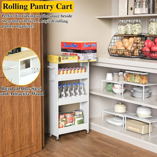 Vista 7 de OKZEST Carrito de almacenamiento delgado de 4 niveles, organizador de baño y carrito de almacenamiento, estante de organización de cocina