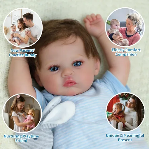 Vista 5 de SCOM Muñecas Reborn Baby Niño Meadow de 18 pulgadas – Recién nacido realista, cuerpo de tela suave con peso, adorable muñeca de la vida real posable