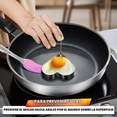 Vista 6 de Juego de moldes para panqueques de 5 piezas, acero inoxidable, asas plegables