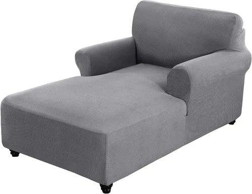 Vista 12 de Funda ajustada para sofá chaise lounge - Funda elástica para chaise de doble brazo con protector (Rojo vino, cuadros pequeños)