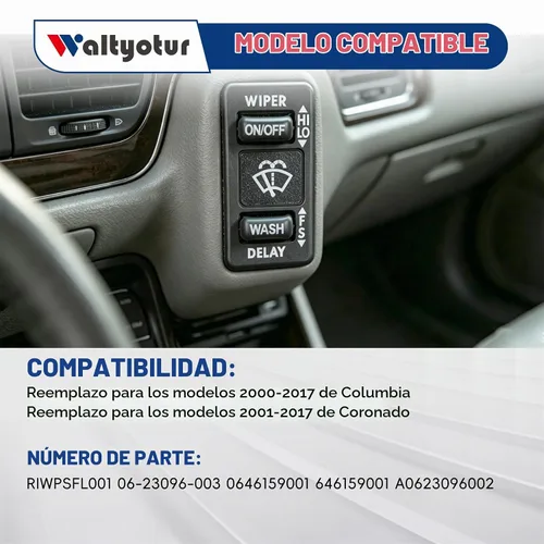Vista 2 de Waltyotur Reemplazo de control del interruptor del limpiaparabrisas para Columbia & Coronado 2000-2017, botón, negro