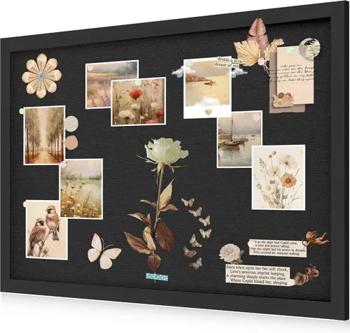 Vista 9 de AKTOP - Juego de 2 pizarras de corcho negro con lino de 16.7" X 11", pequeño tablero de anuncios con marco para pared, tablero decorativo