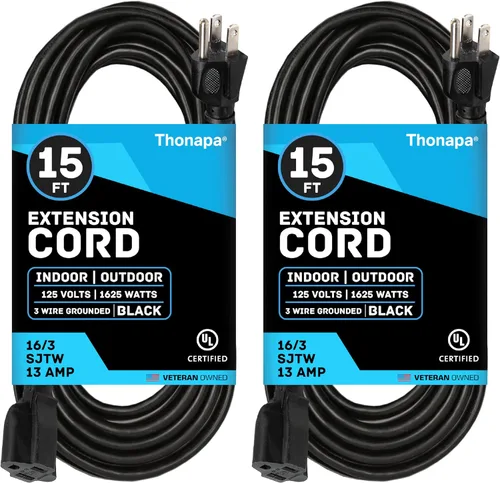 Vista 15 de Cable de Extensión para Exteriores de 13 Amperios de 6 pies, SJTW 16/3 de 6 pies, Cable de Extensión Negro de 3 Clavijas, Cable de Alimentación