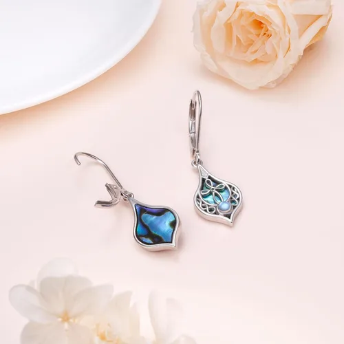 Vista 41 de Aretes colgantes de filigrana de plata de ley 925, margarita, loto, flor de rosa, piedra lunar, lágrima para mujer, nudo celta infinito, margarita