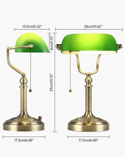 Vista 7 de Puerto de carga rápida USB Lámpara de escritorio de banqueros de vidrio verde y lámpara de escritorio de banqueros de vidrio regulable