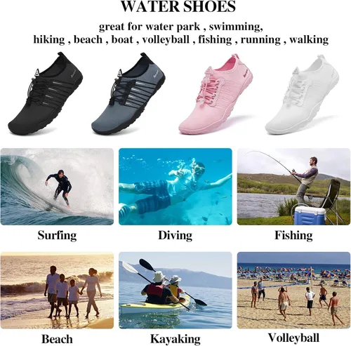 Vista 5 de Racqua Zapatos de agua de secado rápido, descalzos, acuáticos, deportes, playa, piscina, natación, surf, buceo, para hombres y mujeres