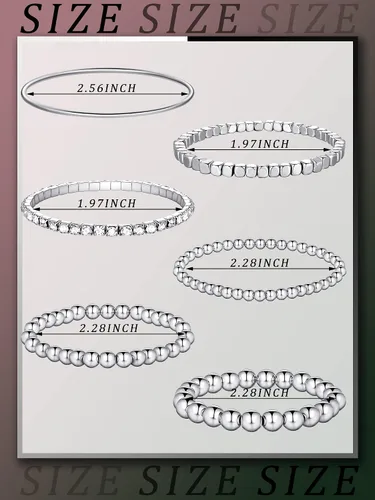 Vista 2 de Juego de 6 pulseras para mujer, apilables, elásticas, de bolas, delgadas, elásticas, con cuentas cúbicas, pulseras de tenis con moissanita redonda