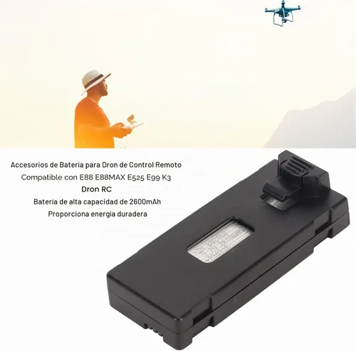 Vista 2 de Batería de dron a control remoto, 3.7 V 2600 mAh batería de iones de litio ABS control remoto UAV repuesto para E88 E88MAX E525 E99 K3 RC Drone