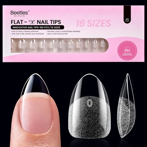 Vista 34 de Beetles - Kit de uñas de gel FlatX, almendra corta, 320 puntas de uñas de 16 tamaños, con pegamento sólido de uñas de 0.5 onzas, removedor