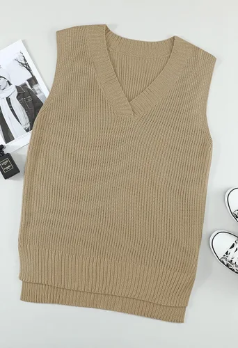 Vista 2 de Selowin Suéter de punto trenzado con cuello en V para mujer suéter holgado