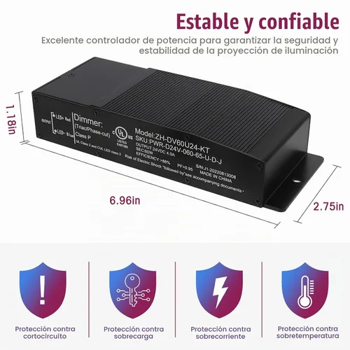 Vista 3 de EMITEVER 60W 24V Triac Dimmable LED Driver, CA 120V a DC fuente de alimentación