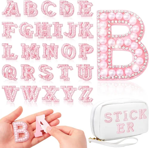 Vista 12 de 52 piezas de diamantes de imitación de letras de perlas A-Z suministros de regreso a casa, color negro