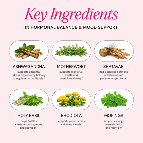 Vista 7 de Equilibrio hormonal ayurvédico para mujeres Apoyo al estado de ánimo, energía y sueño Regulador de cortisol Regula el estrógeno Alivio