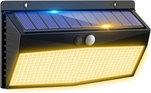Vista 16 de 368 luces LED solares para exteriores con sensor de movimiento, valla solar con 3 modos de iluminación, seguridad alimentada, impermeable