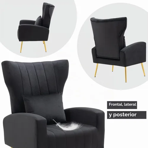 Vista 5 de ZJhome Sillas Modernas para Sala de Estar de Terciopelo Silla de Acento Sillón con Almohada Lumbar, Sillas de Dormitorio de Respaldo Alto Silla