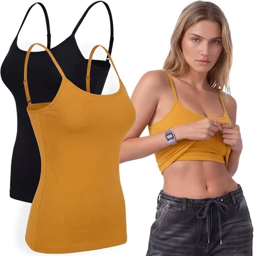 Vista 47 de Emmalise Camiseta de mujer con brasier integrado, soporte de tela sin varillas, camisola corta