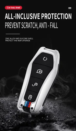 Vista 6 de Funda para llavero de aleación de zinc con llavero para BYD Han Ev Tang Dm 4 botones Funda protectora para llave de coche Un llavero-Negro