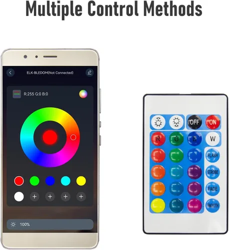 Vista 3 de Tira de luces LED de 16.6 pies (16.4 ft) de color RGB con aplicación y control remoto IR 5050 SMD LED 30 luces por metro para dormitorio, hogar