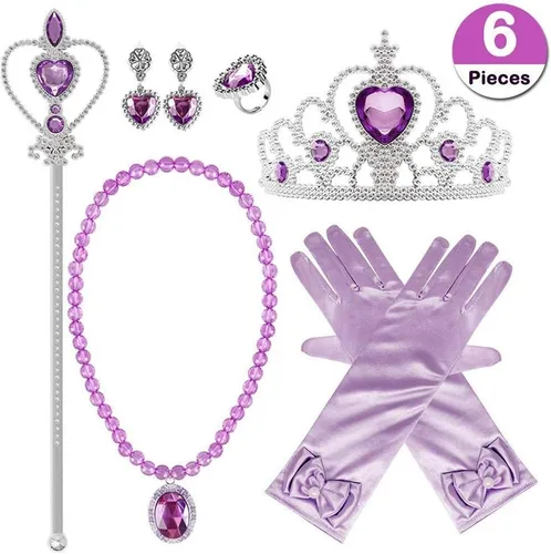 Vista 6 de Disfraz de princesa para niñas, cumpleaños, Navidad, Halloween, cosplay, vestido elegante con guantes accesorios 7-8T