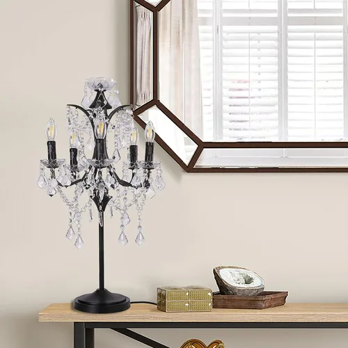 Vista 6 de TOCHIC Lámpara de Mesa Tradicional de Granja con 5 Luces, Lámpara de Cristal Artesanal Negra de 30 Pulgadas de Altura para Sala de Estar, Sala