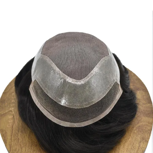 Vista 3 de Mens Toupee Hairpieces para hombres Remy pieza de cabello humano para hombres 100% atado a mano tupé encaje frontal sistema de pelo para hombres