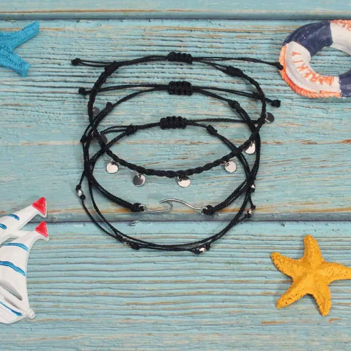 Vista 4 de Pulseras de tobillo impermeables con cuentas, pulseras de tobillo de playa con olas, pulseras de tobillo de acero inoxidable con monedas, joyería