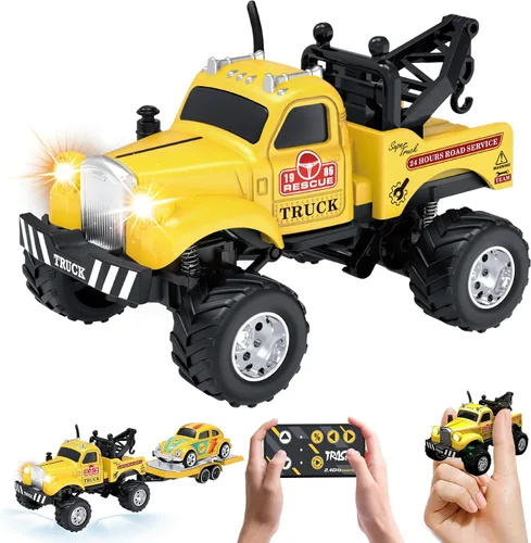 Vista 8 de MOONTOY 1:64 Escala Mini RC Car Alloy RC Truck con luces LED y remolque 2.4Ghz Remote and App Control Toy Car, 3-Speed Adjustment Pocket Mini Rc