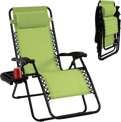 Vista 11 de Tangkula Zero Gravity - Silla plegable para patio, reclinable, ajustable, con soporte para tazas, reposabrazos anchos para patio, jardín, piscina