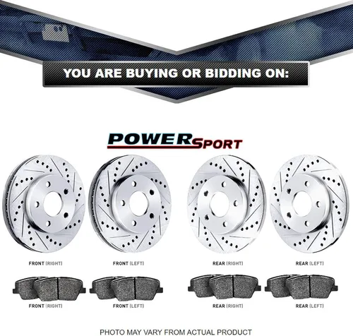 Vista 2 de Power Sport PowerSport Kit de frenos y rotores delanteros y traseros Pastillas de freno delanteras y traseras Rotores de freno y pastillas