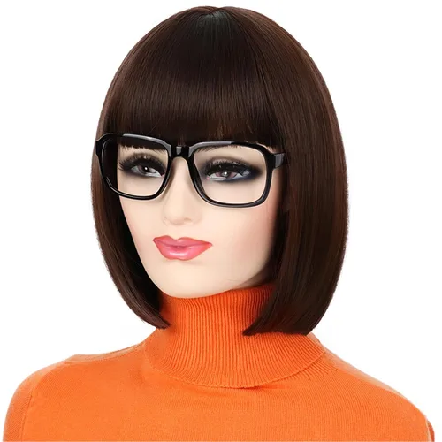 Vista 75 de Peluca de cosplay estilo Bob azul oscuro + horquilla de libélula + collar para fiesta, disfraz de Halloween, peluca de mujer