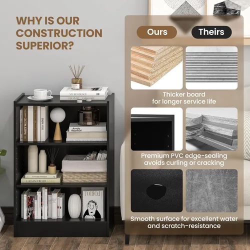 Vista 9 de Giantex Estantería de 3 cubos, color negro, estantería abierta de 3 niveles con estantes ajustables, dispositivo antivuelco, organizador
