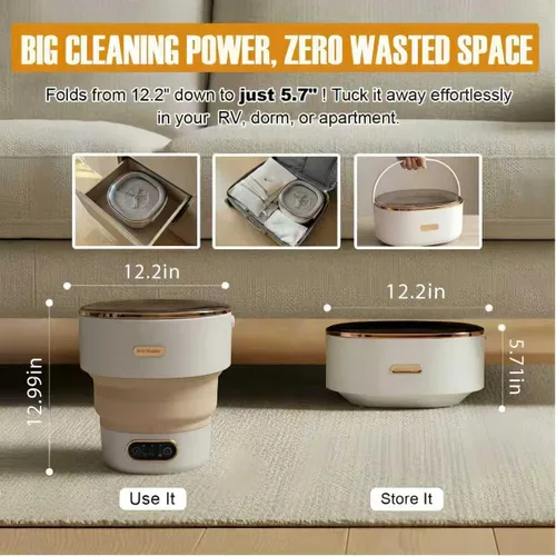 Vista 4 de Lavadora plegable portátil, mini lavadora de 13L con cesta giratoria Para calcetines, ropa interior y ropa de bebé Compacta para apartamento