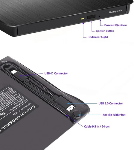 Vista 6 de Unidad externa de CD de DVD, USB 3.0 Tipo-C Ultra Slim Drives CD DVD RW Player/DVD CD ROM Drive/Writer/Rewriter/USB CD Burner Compatible con Mac