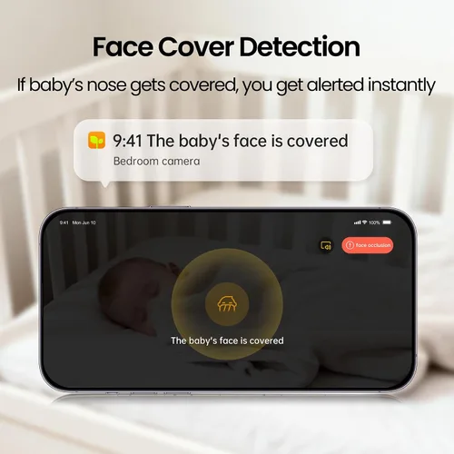 Vista 4 de Monai Baby Monitor with Camera and Audio, 3K UHD, 6X Zoom, WiFi Video Monitor for Room or Travel, Pan 350° Tilt 65°, AI Cry Detection, Virtual