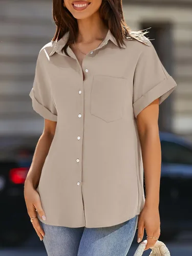 Vista 2 de Beautife Camisas con botones para mujer, blusas de manga corta Albaricoque