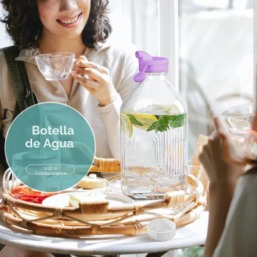 Vista 4 de Paquete de 2 botellas de leche de vidrio resistente de 64 onzas con 1 boquilla de silicona y 3 tapas de rosca herméticas reutilizables, botella