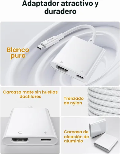Vista 4 de JSAUX Adaptador USB C a AV digital, 2 en 1 USB C a HDMI 4K a 30Hz y carga de 100 W compatible con iPhone 17 Pro Max/Air/16 Pro Max/16/15 Pro Max/15