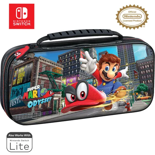 Vista 2 de Game Traveler Mario Odyssey Nintendo Switch Case - Switch OLED Case for Switch OLED Switch Switch Lite Adjustable Viewing Stand Bonus Game Case