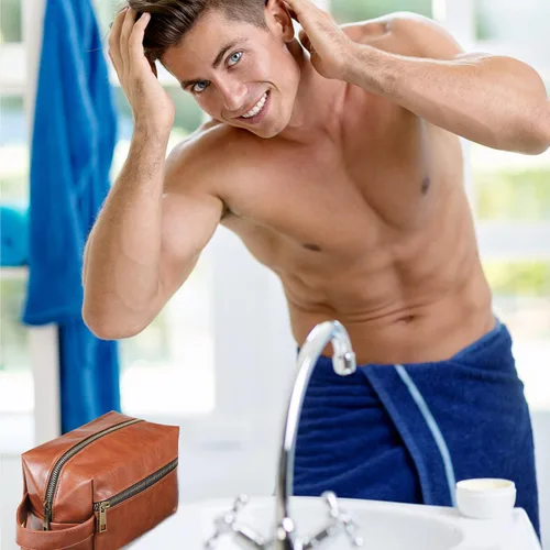 Vista 8 de Hillban 6 piezas de regalo para padrinos de boda, bolsa de aseo de viaje para hombres, juego de regalos de Bestmen, bolsa de aseo de cuero con asa