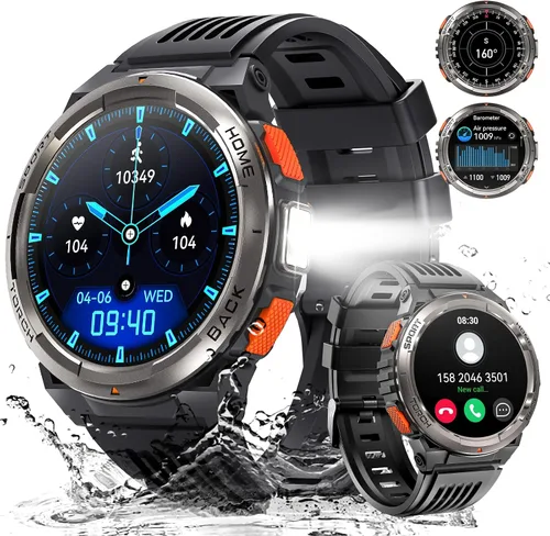 Vista 10 de Military Smart Watches for Men with LED Flashlight, Tactical Rugged Smart Watch with 1.45" HD, 3ATM Waterproof & Compass, Sports Fitness Tracker