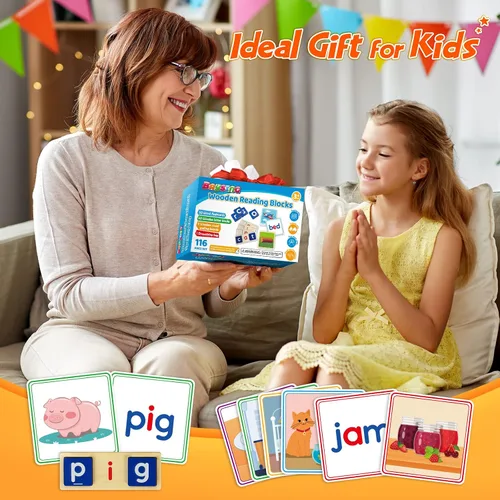 Vista 8 de Juguetes de aprendizaje para niños de 3, 4, 5 años - Juego de clasificación y lectura de 116 piezas con letras de vocales cortas, juego