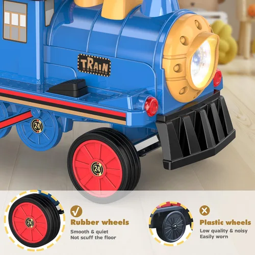 Vista 6 de ANPABO Tren de paseo de 12 V 7 AH, 2 plazas, silbato de tren Choo Choo Azul