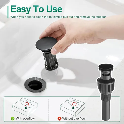 Vista 3 de Grifo de Baño Negro de Una Sola Manija, Grifo de Lavabo de Baño con Desagüe Pop-up, Grifo de Lavabo RV, Grifo Mezclador de Lavabo con Placa